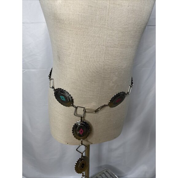 Concho Southwestern Link Belt Metal Western Silver Tone 60" long 2 1/4" wide - Picture 7 of 9